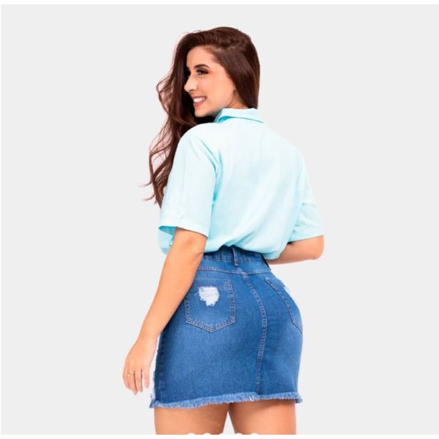 SAIA JEANS CINTURA ALTA RASGADINHA DESFIADA AZUL BAMBORRA